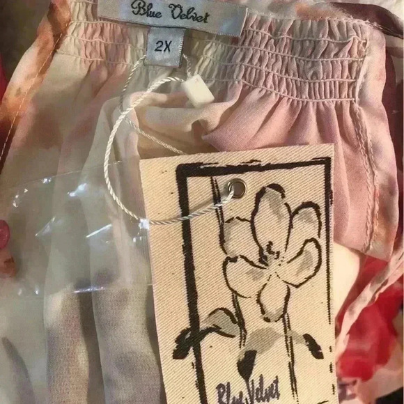 Blue Velvet Womens 2X Beige Floral Blouse S/S Chiffon Flutter Sleeves NWT - Picture 7 of 8